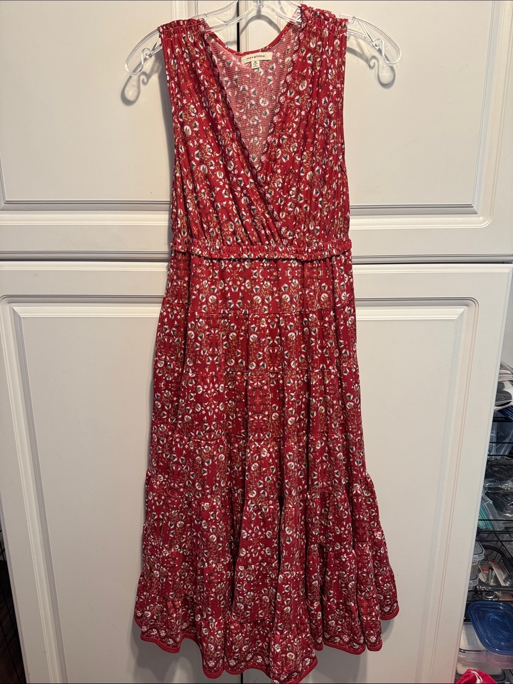 Max Studio Red Floral Sleeveless Maxi Dress